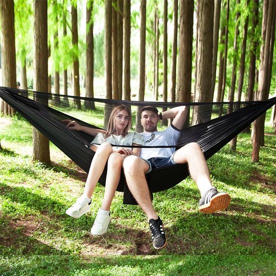 Hangmat met klamboe - Outdoor Camping - Muggennet - 290 x 140 cm - Zwart