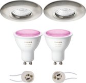 PHILIPS HUE - LED Spot Set GU10 - White and Color Ambiance - Bluetooth - Proma Luno Pro - Waterdicht IP65 - Inbouw Rond - Mat Nikkel - Ø82mm