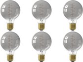 CALEX - LED Lamp 6 Pack - Globe - Filament G80 - E27 Fitting - Dimbaar - 4W - Warm Wit 2100K - Grijs