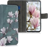 kwmobile telefoonhoesje voor Huawei Nova 5T - Hoesje met pasjeshouder in taupe / wit / blauwgrijs - Magnolia design