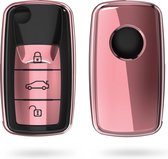 kwmobile autosleutel hoesje compatibel met VW Skoda Seat 3-knops autosleutel - autosleutel behuizing in hoogglans roségoud / hoogglans zwart