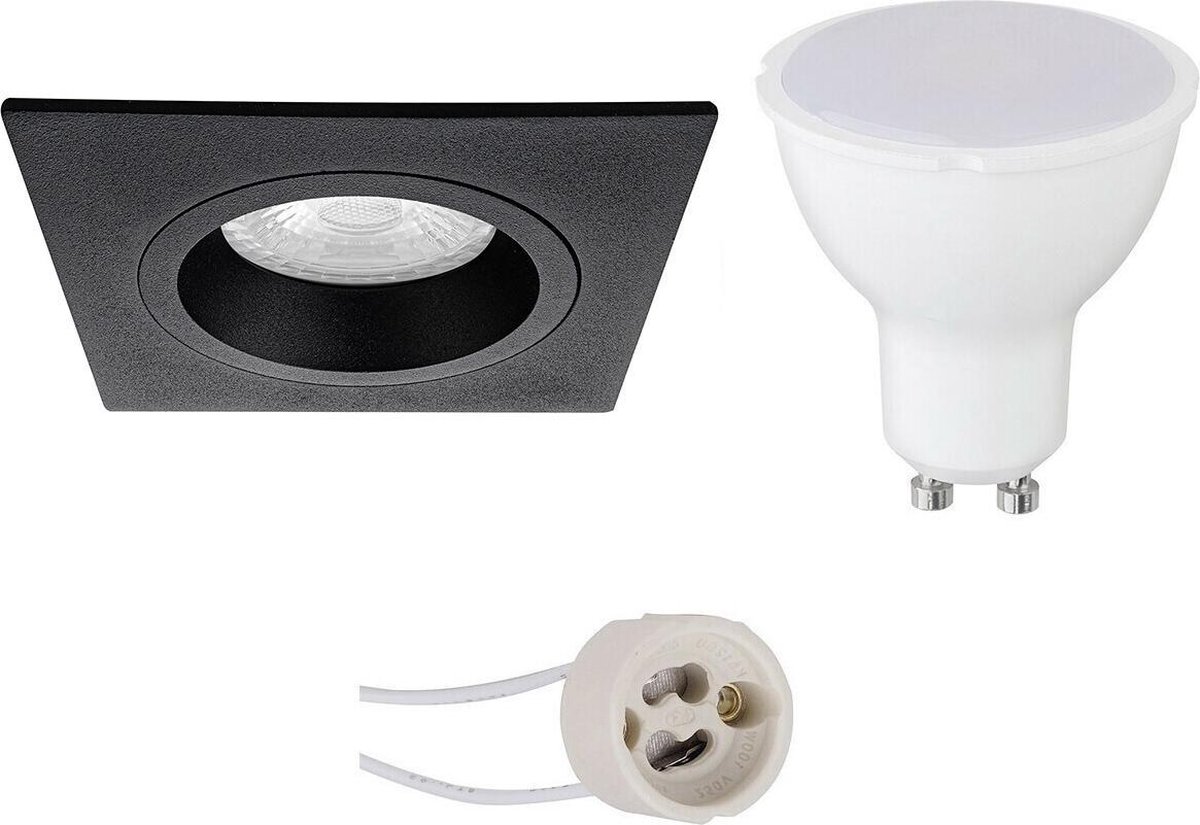 GU10 Inbouwspot Set - Mat Zwart - Inbouw Vierkant - Pragmi Rodos Pro - 4W - Warm Wit 3000K - 93mm