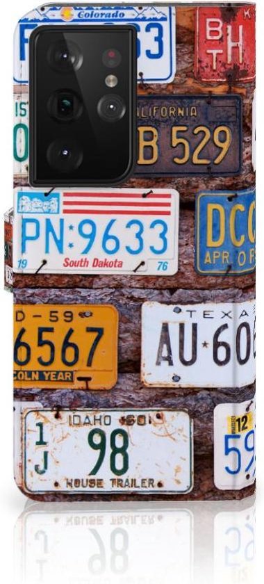 PU Premium Housse pour Samsung Galaxy S21 Ultra Portefeuille Plaques D'Immatriculation