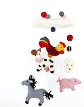 Mobiel Boerderijdieren 19x50cm - Vilten Figuren - Sjaal met Verhaal - Fairtrade - Decoratie voor boven Bed, Box of als Babykamer Accessoire