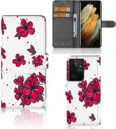 Mobiel Hoesje Geschikt voor Samsung Galaxy S21 Ultra Book Case Blossom Red