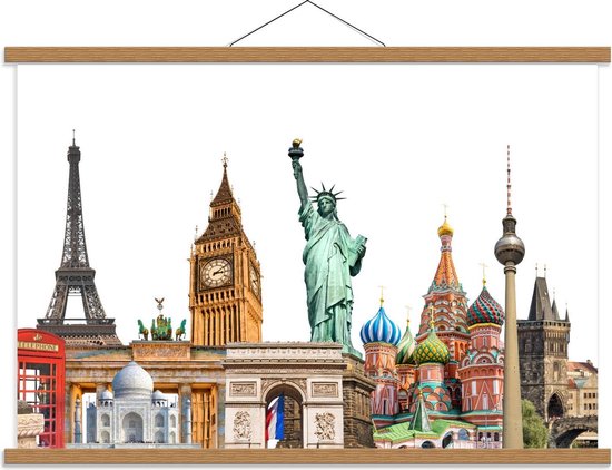 Schoolplaat – Bezienswaardigheden over de Wereld - 90x60cm Foto op Textielposter (Wanddecoratie op Schoolplaat)