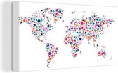 Canvas Wereldkaart - 40x20 - Wanddecoratie Wereldkaart - Cirkel - Kleuren