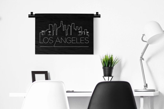 Tapisserie Villes du monde - Skyline Los Angeles noir Tapisserie coton 60x40 cm - Tapisserie avec photo