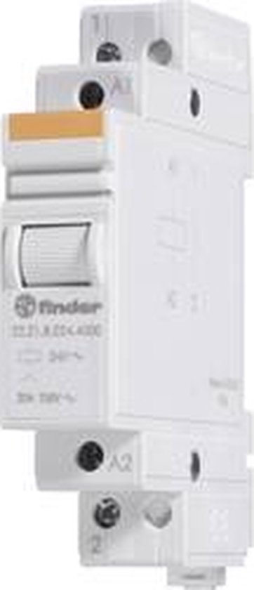 Relais Finder, 24V~, 20A 250V~, avec interrupteur orange.