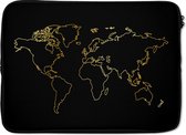 Laptophoes 13 inch 34x24 cm - Goud - Macbook & Laptop sleeve Gouden wereldkaart op een zwarte achtergrond - Laptop hoes met foto