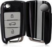 kwmobile autosleutelhoes voor VW Golf 7 MK7 3-knops autosleutel - TPU beschermhoes - sleutelcover - Rallystrepen design - wit / hoogglans zwart