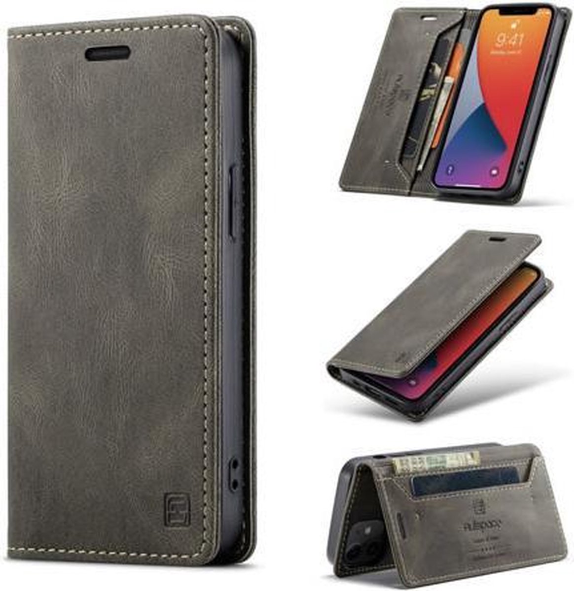 AutSpace - Hoesje geschikt voor iPhone 12 / 12 Pro - Wallet Book Case - Magneetsluiting - met RFID bescherming - Bruin