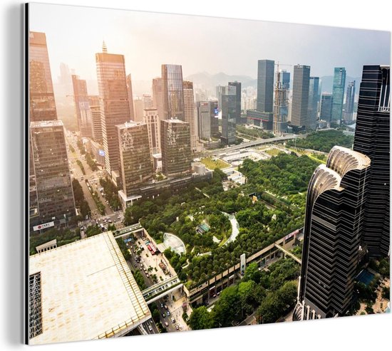 Skyline van het financiële gebied van Shenzhen Aluminium 120x80 cm - Foto print op Aluminium (metaal wanddecoratie)