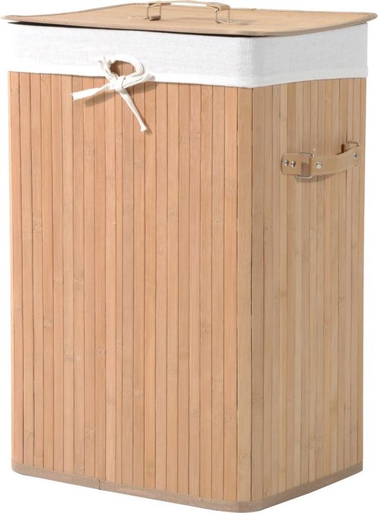 SONGMICS Wasmand, 150 l wasverzamelaar met 3 vakken, 72 l wasbox, waszak uitneembaar, waszak van bamboe, wassorteerder met deksel en handgrepen, opvouwbaar, wit LCB910W01