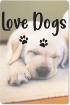 Muismat Honden Quotes - Honden quote 'Love dogs' op een achtergrond met een slapende labrador puppy muismat rubber - 18x27 cm - Muismat met foto