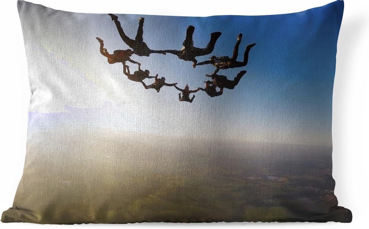 Sierkussens - Kussen - Skydiven in zonsondergang - 60x40 cm - Kussen van katoen - PillowMonkey