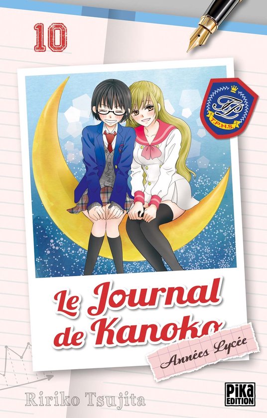 Couverture du manga Le Journal de Kanoko tome 10, montrant deux filles assises sur un croissant de lune étoilé.
