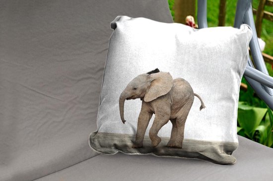Sierkussen Animalprintshop voor buiten - Olifantje dierenprint - 60x60 cm - vierkant weerbestendig tuinkussen / tuinmeubelkussen van polyester