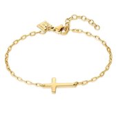 Bracelet Twice As Nice en acier inoxydable doré, croix, maillons ovales 15 cm+3 cm