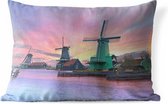 Buitenkussens - Tuin - Windmolens met paarse lucht in Nederland - 50x30 cm