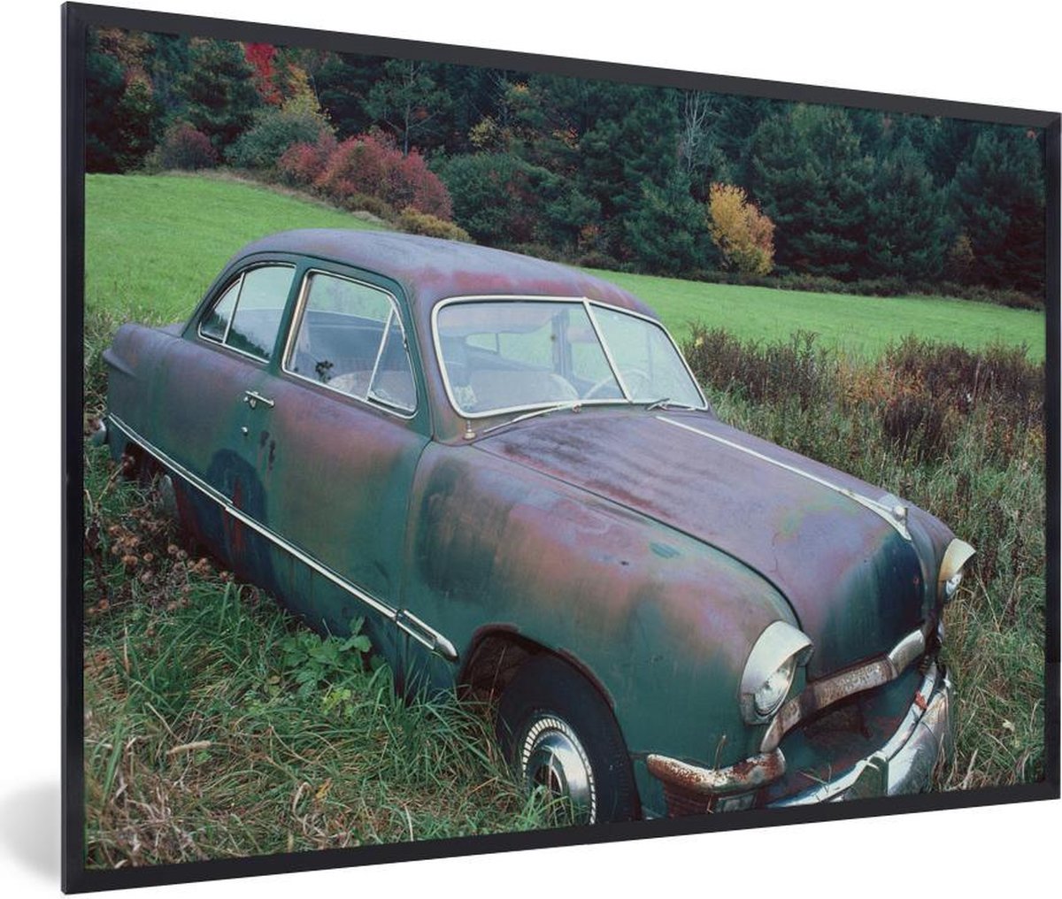 Poster met lijst Oude ford auto's Oude Ford in een veld fotolijst zwart 90x60 cm...