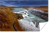 Poster Donkere lucht bij de Gullfoss waterval in IJsland - 180x120 cm XXL