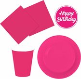 Tafel dekken feestartikelen in kleur fuchsia roze -40x bordjes/40x bekers/40x servetten en viltjes - Gedekte tafel feestartikelen
