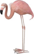 J-Line Beeld Flamingo Laag Veren Roze met echte veren