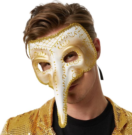 Waarneembaar materiaal astronaut dressforfun - Venetiaans masker met lange neus en versieringen goud -  verkleedkleding... | bol.com