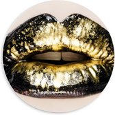 Forex Wandcirkel - Lippen met Goud en Zwart - 60x60cm Foto op Wandcirkel (met ophangsysteem)