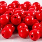 Houten kralen, d: 10 mm, gatgrootte 3 mm, rood, 20gr, circa 70 stuk