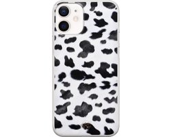 Hoesje geschikt voor iPhone 12 Mini - Koeienprint - Soft Case - TPU - Print - Zwart - Mooie Telefoonhoesjes