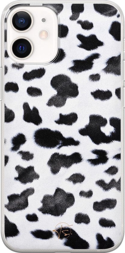 Hoesje geschikt voor iPhone 12 Mini - Koeienprint - Soft Case - TPU - Print - Zwart - Mooie Telefoonhoesjes