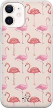 iPhone 12 mini hoesje - Flamingo - Soft Case Telefoonhoesje - Print - Roze