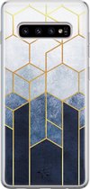 Samsung Galaxy S10 siliconen hoesje - Geometrisch fade art - Soft Case Telefoonhoesje - Blauw - Print