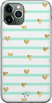 iPhone 11 Pro Max hoesje - Mint hartjes - Soft Case Telefoonhoesje - Print - Blauw