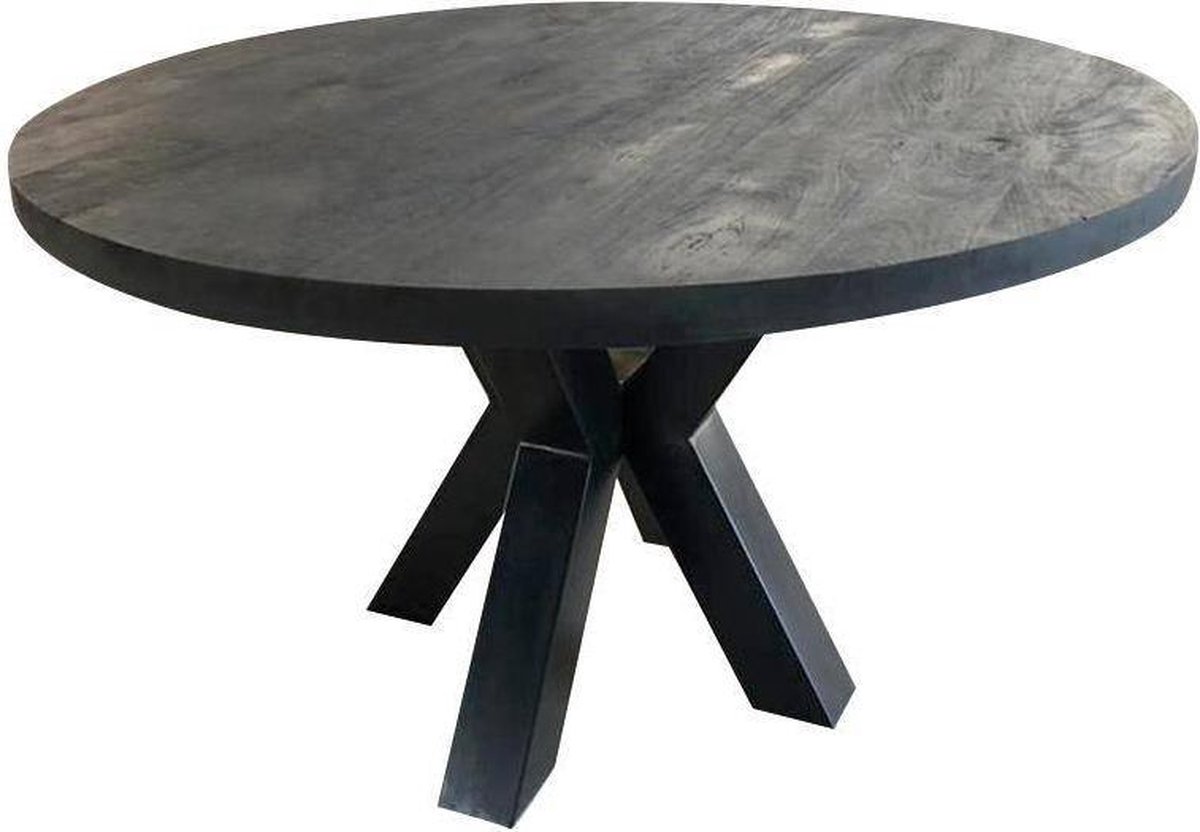 Mangohouten Eettafel Madison Black Rond Ø 110 Mahom Industrieel - Dinertafel van Mangohout & Metaal - Industriële Eettafel