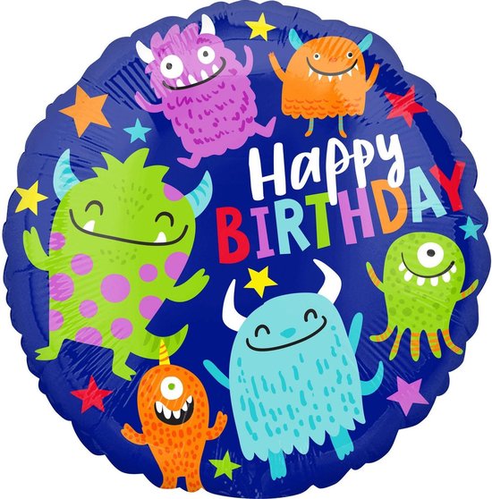 Amscan Folieballon Happy Little Monsters Birthday 25 Cm Blauw