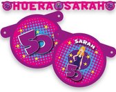 Witbaard Letterslinger Hoera Sarah 160 Cm Blauw/roze