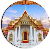 Dibond Wandcirkel - Wat Benchamabophit, Bangkok, Thailand - 20x20cm Foto op Aluminium Wandcirkel (met ophangsysteem)