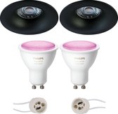 PHILIPS HUE - LED Spot Set GU10 - White and Color Ambiance - Bluetooth - Luxino Nora Pro - Inbouw Rond - Mat Zwart - Ø82mm