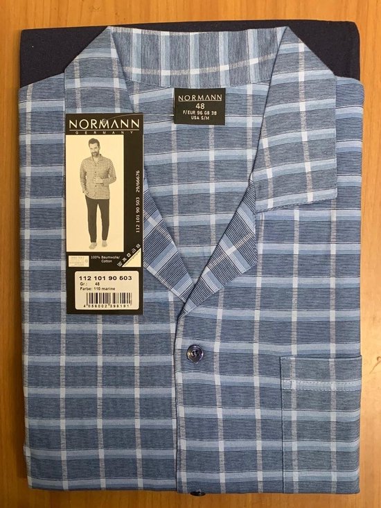 Heren pyjama doorknoop Normann 101 90503 - Blauw - 48