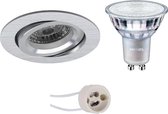 PHILIPS - LED Spot Set - MASTER 927 36D VLE - Primux Aerony Pro - GU10 Fitting - DimTone Dimbaar - Inbouw Rond - Mat Zilver - 4.9W - Warm Wit 2200K-2700K - Kantelbaar - Ø82mm