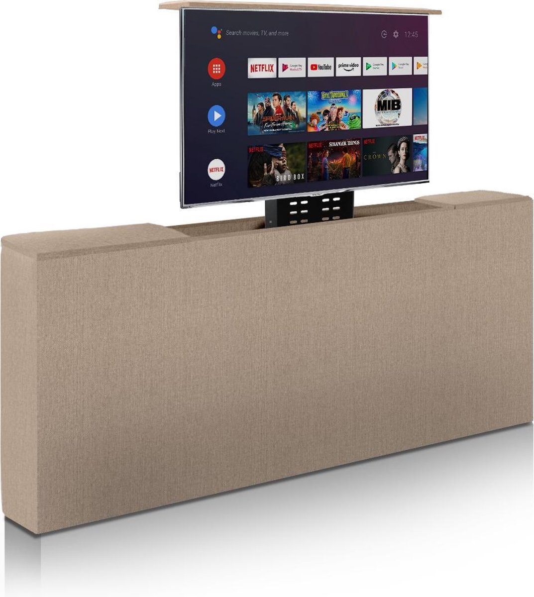 TV Lift meubel voeteneinde - Creme - 200 x 83 cm - Tot maximaal 43 inch - elektrisch - voetbord