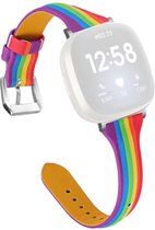 Shop4 - Fitbit Sense Bandje - Kunstleer Regenboog Dun Meerkleurig