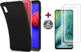 Hoesje Geschikt Voor Samsung Galaxy A01 Core Hoesje Zwart siliconen backcover TPU Back case met Galaxy A01 Core met Screenprotector Glazen 2 stuks