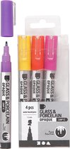 Glas- & Porseleinstiften, lijndikte 1-2 mm, semi-dekkend, oranje, paars, lichtrood, geel, 4 stuk/ 1 doos