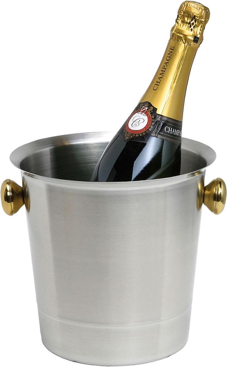 Mousserende wijn en champagne emmer, 18/8 roestvrij staal, mat met goudkleurige handgrepen, 5,0 liter