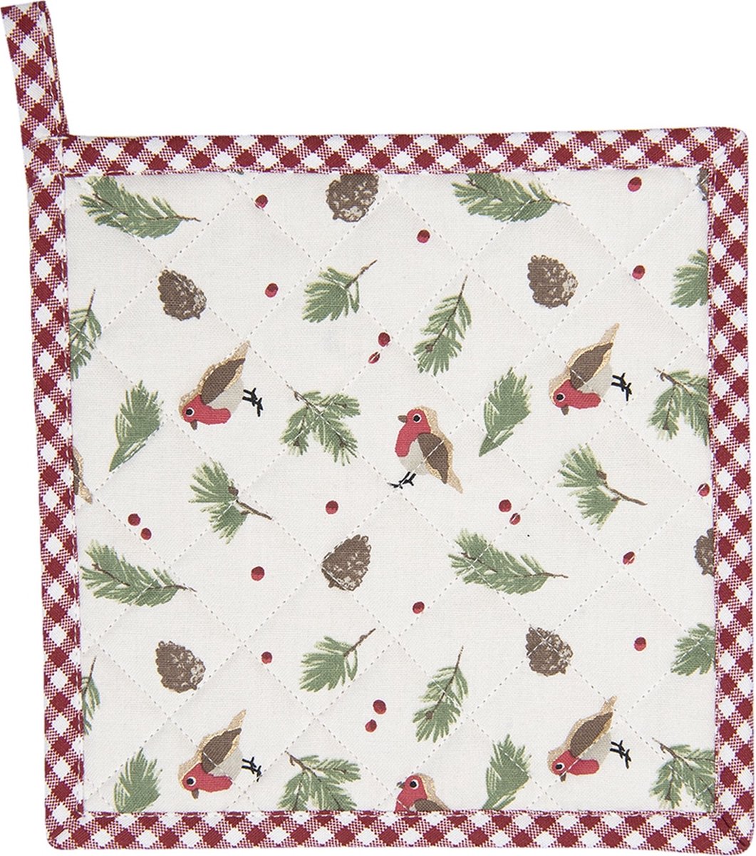 Clayre & Eef Pannenlap 20x20 cm Rood Wit Katoen Vierkant Vogeltje Afgiet Pannenlap