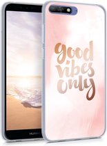 kwmobile telefoonhoesje voor Huawei Y6 (2018) - Hoesje voor smartphone in poederroze / roségoud / wit - Good Vibes Aquarel design